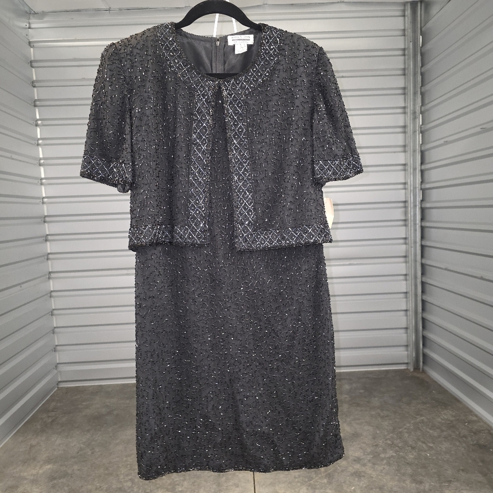 L NWT Vintage silk beaded black sheath Dress Mark & John By Gopal